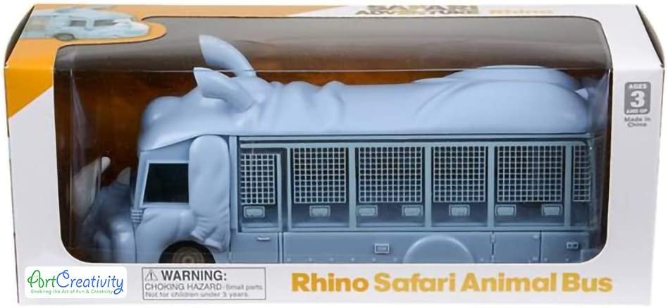 ArtCreativity Pull Back Rhino Safari Animal Bus for Kids, 7 Inch Rhino Design Bus with Pullback Mechanism, Durable Plastic Material, Safari Party Decorations, Best Birthday Gift for Boys and Girls