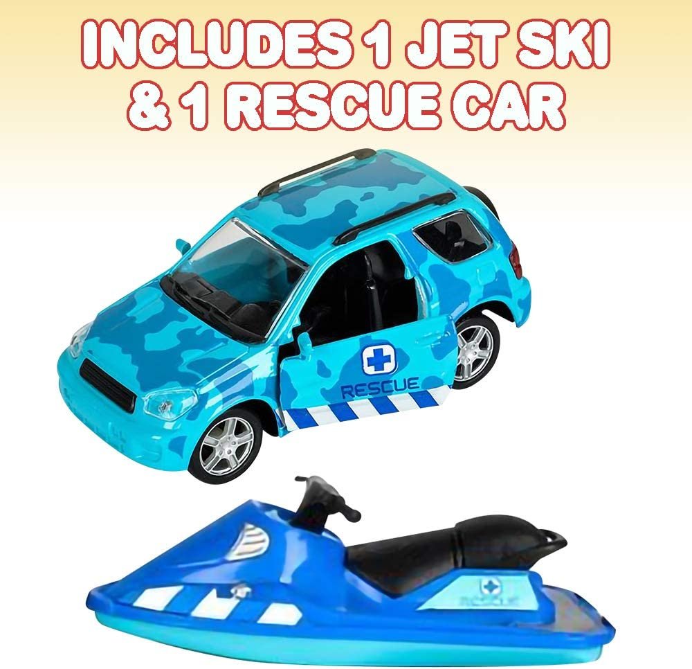 SUV Toy Car and Jet Ski Playset for Boys and Girls, Interactive Ocean Rescue Play Set with Detachable Jet Ski and Opening Doors on 4 x 4 Toy Truck, Best Birthday Gift for Kids