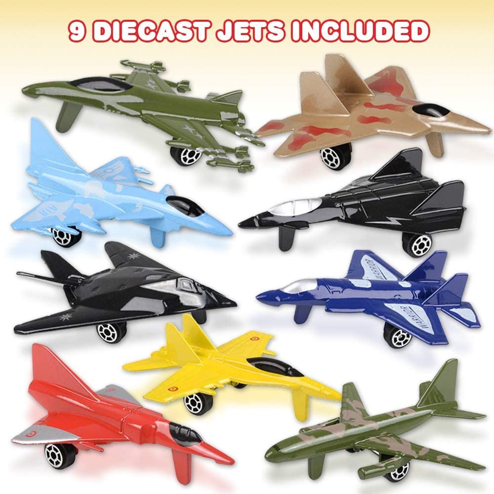 ArtCreativity Diecast Jet Toy Playset, Set of 9, Fighter Jet Toys in Assorted Colors and Designs, Great Birthday Party Favors, Goodie Bag Fillers, Gift Idea for Kids