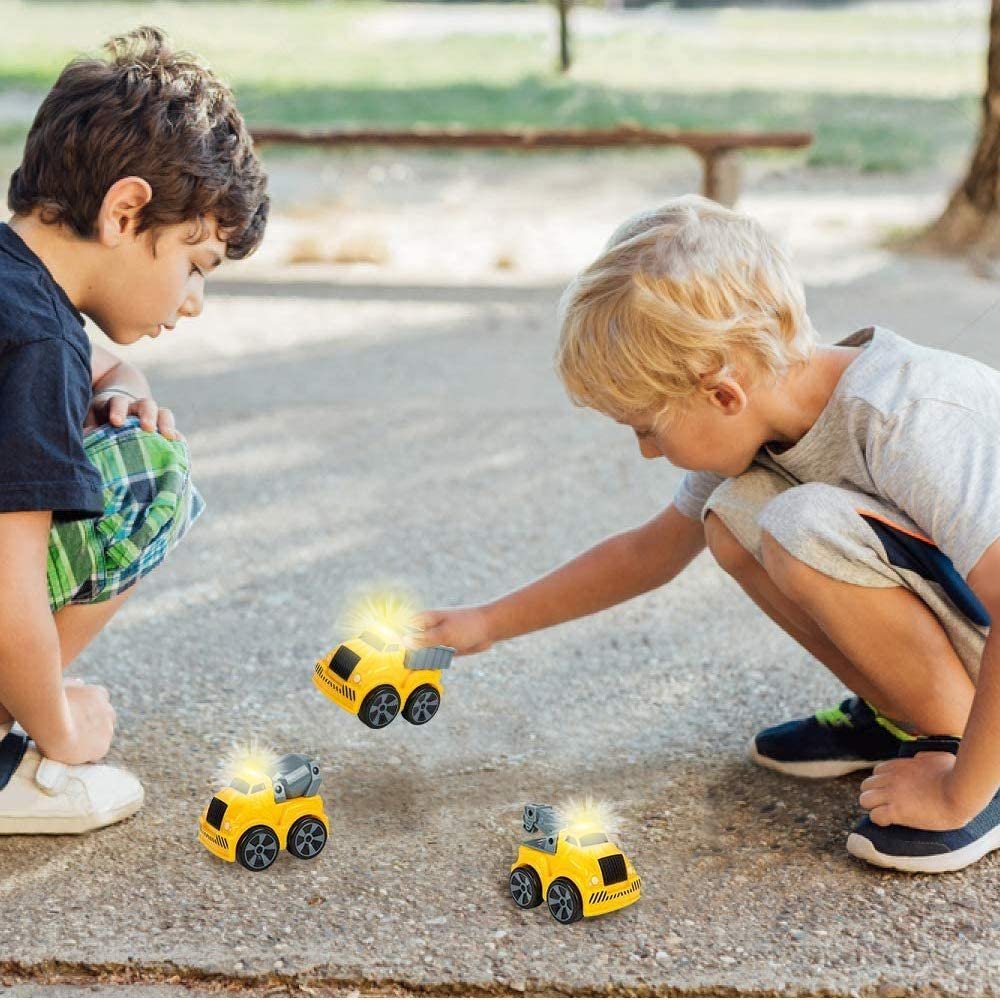 3.5" Pull Back Construction Vehicle Set with Lights & Sound, Set of 3, Includes Mini Dump Truck, Tow Truck, and Concrete Mixer, Best Gift for Kids, Party Favors for Boys and Girls