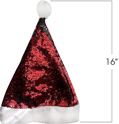 ArtCreativity Flip Sequin Santa Hat, 1pc, Santa Costume Hat with Shiny Sequins and Pompom, Christmas Photo Booth Prop, Christmas Party Hat for Kids and Adults, Holiday Party Favor