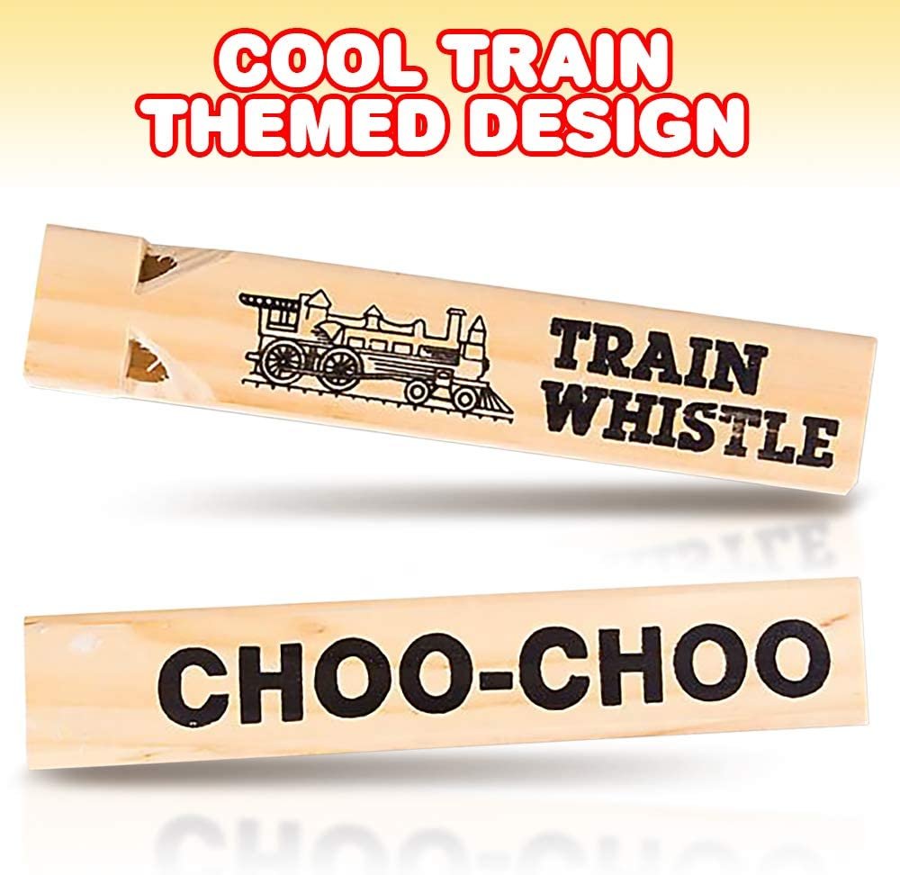 5.75" Wooden Train Whistle Set - Pack of 12 - Toy Wood Whistles - Fun Train Birthday Party Supplies, Cool Favors, Conductor Prop, Contest or Carnival Prize for Boys and Girls…