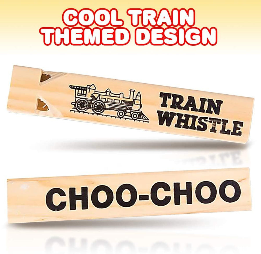 5.75" Wooden Train Whistle Set - Pack of 12 - Toy Wood Whistles - Fun Train Birthday Party Supplies, Cool Favors, Conductor Prop, Contest or Carnival Prize for Boys and Girls…