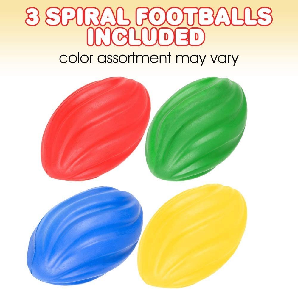 ArtCreativity 6.75" Spiral Footballs for Kids, Set of 3, Colorful Foam Sports Footballs for Outdoors, Indoors, Training, Beginners, Pool, Picnic, Camping, Beach, Fun Sports Party Favors for Boys Girls