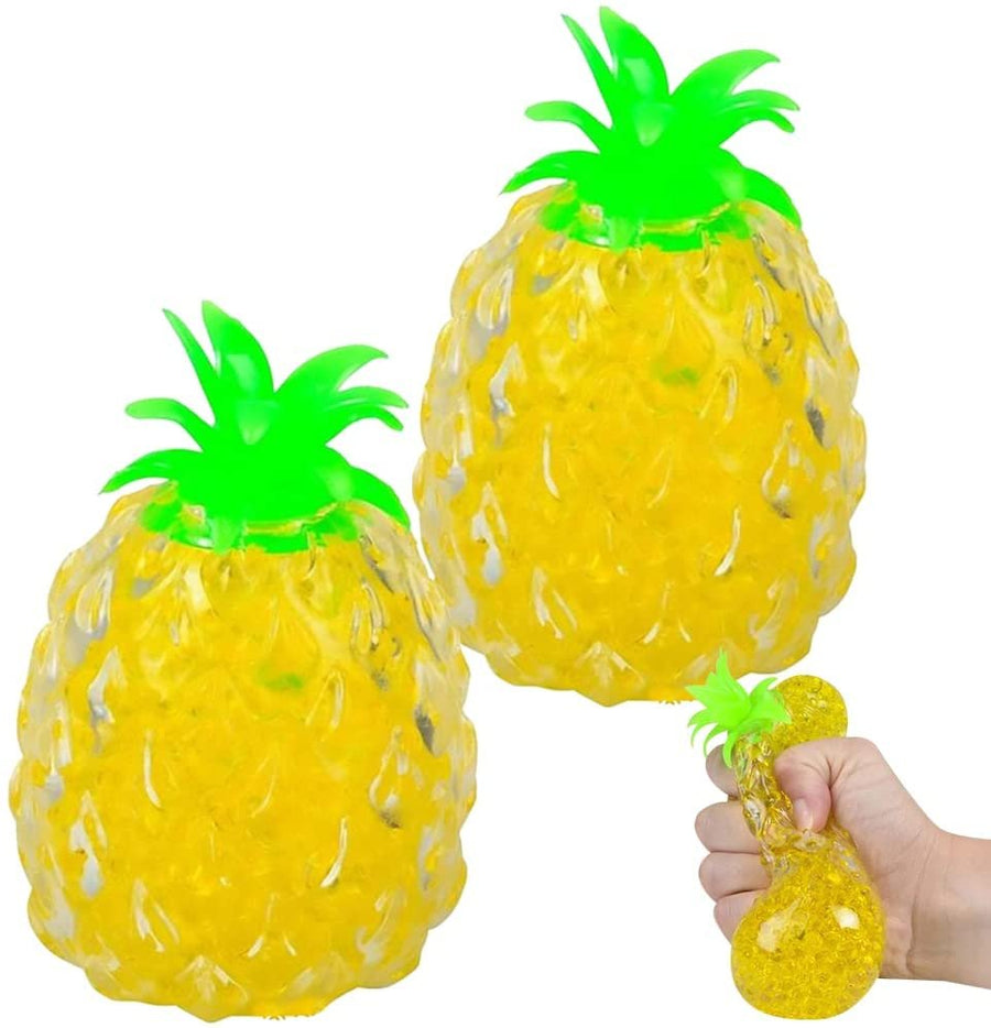 Squeezy Pineapple Toys Filled with Water Beads, Set of 2, Cute Stress Relief Sensory Toys for Boys and Girls, Fun Birthday Party Favors and Goodie Bag Fillers for Kids