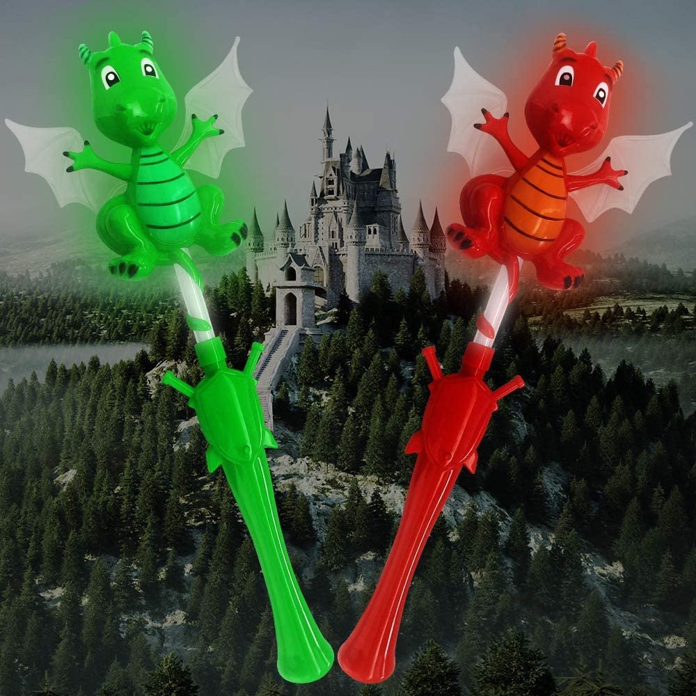ArtCreativity Light Up Dragon Wand, 17.5 Inch Cute Wand with Flashing LED Effect & Magical Sounds, Batteries Included, Fun Pretend Play Prop, Best Birthday Gift, Party Favor for Kids- Colors May Vary