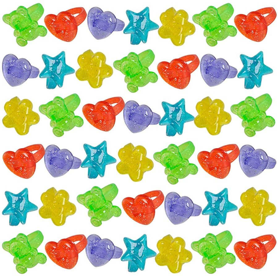 Sparkle Rings for Kids, Set of 144, Adorable Jewelry for Little Girls & Boys, Glitzy Plastic Princess Rings in Fun Assorted Colors and Designs, Dress Up Accessories, Goodie Bag Fillers