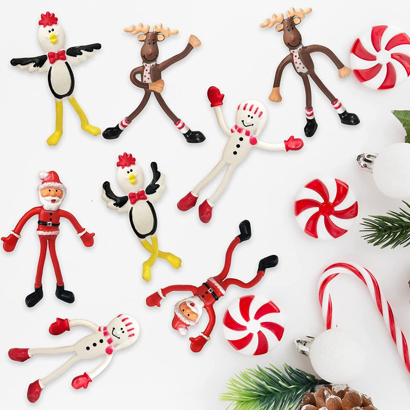 Christmas Bendable Figurines, Set of 12, Fidget Christmas Toys with Reindeer, Santa, Snowman, & Penguin Characters, Great as Christmas Party Favors and Holiday Stocking Stuffers for Kids