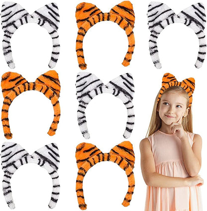 ArtCreativity Plush Tiger Ears, Set of 12, White and Orange Tiger Ear Headbands, Jungle Party Favors, Zoo Birthday Party Supplies, Animal Party Photo Booth Props, Tiger Costume Accessories for Kids