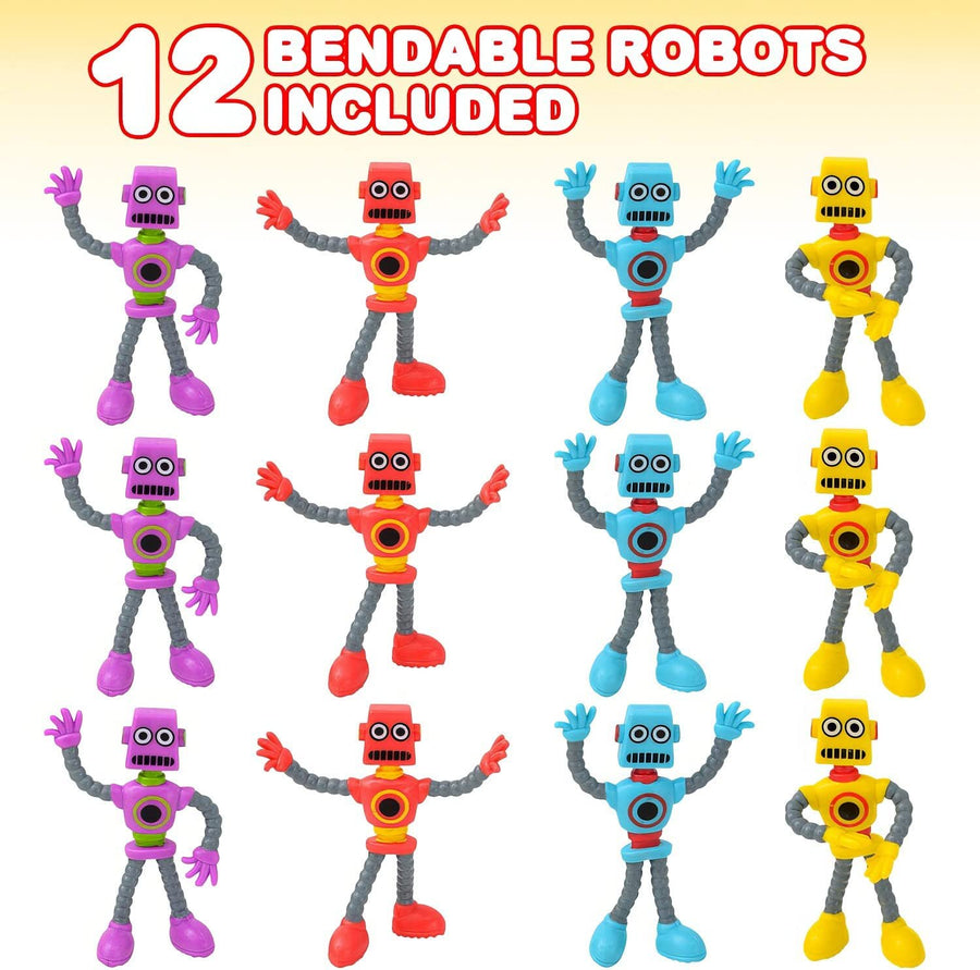Bendable Robot Figures, Set of 12 Flexible Men, Stress Relief Fidget Toys, Piñata Fillers