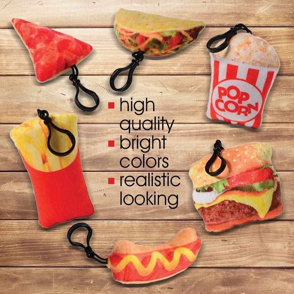 ArtCreativity Plush Fast Food on Clips, Set of 12, Backpack Clips for Kids in Assorted Colorful Designs, Fast Food Plush Toys for Decoration and Imaginative Play, Kids Goodie Bag Stuffers and Favors
