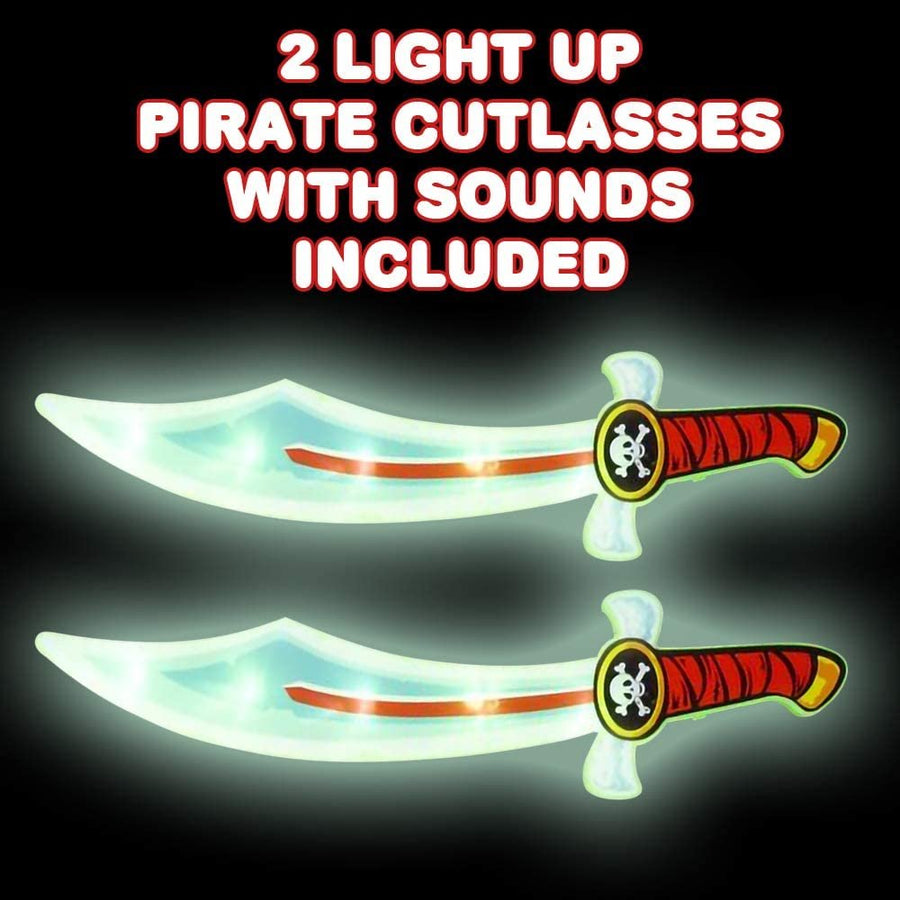 Light Up Pirate Cutlass, Set of 2, 22" Toy Sword with Flashing LED Lights and Cool Sound Effects, Halloween Dress-Up Costume Accessories, Best Birthday Gift for Boys and Girls