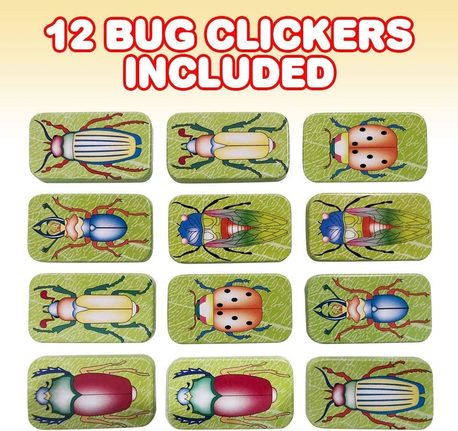 Bug Clickers for Kids, Set of 12, Fun Assorted Cricket Noise Makers for Children with Colorful Insect Decorations, Unique Birthday Party Favors, Goodie Bag Fillers for Boys and Girls