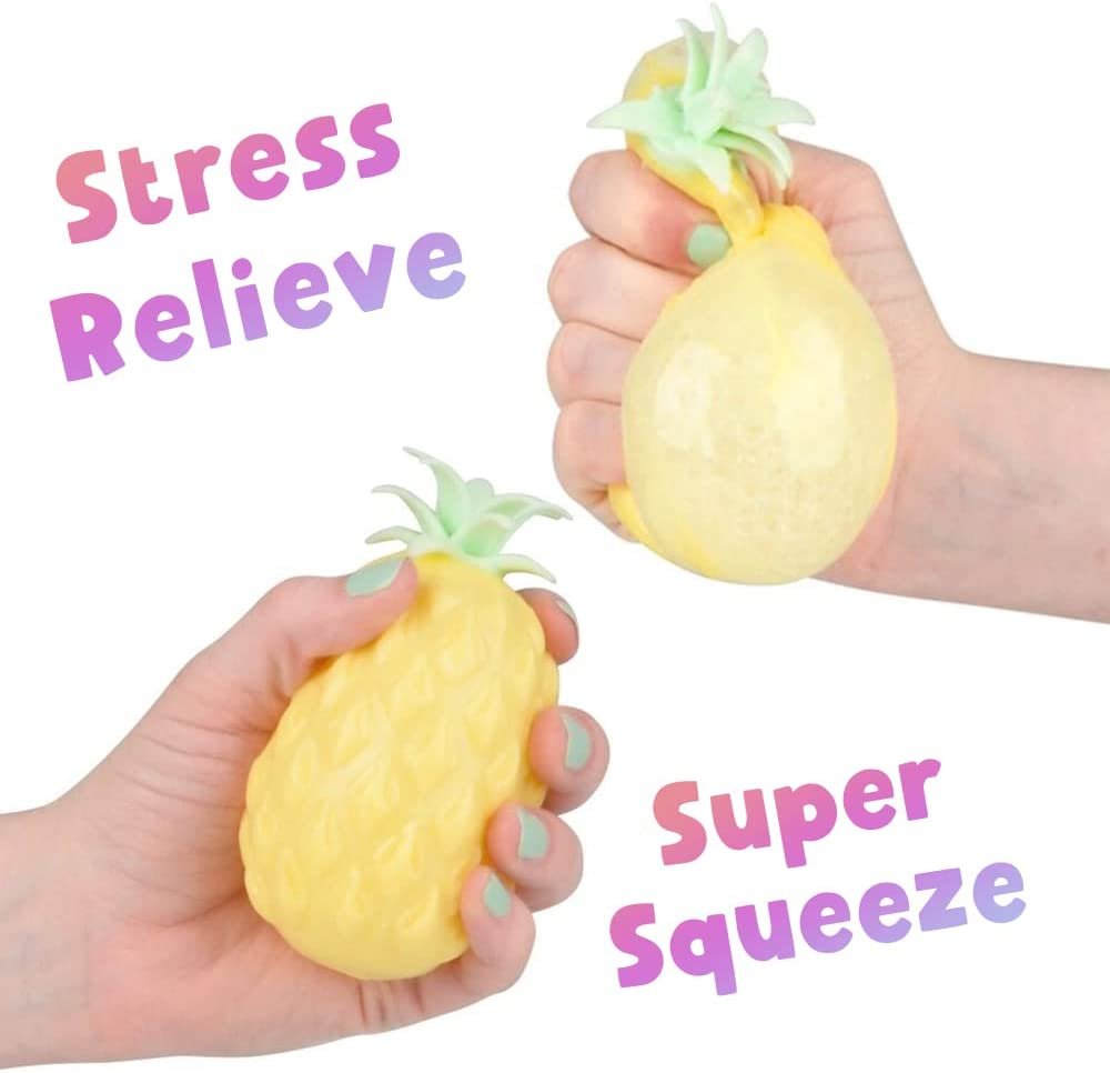 Squeezy Pineapple Toys Filled with Water Beads, Set of 4, Cute Stress Relief Sensory Toys for Boys and Girls, Fun Birthday Party Favors and Goodie Bag Fillers for Kids