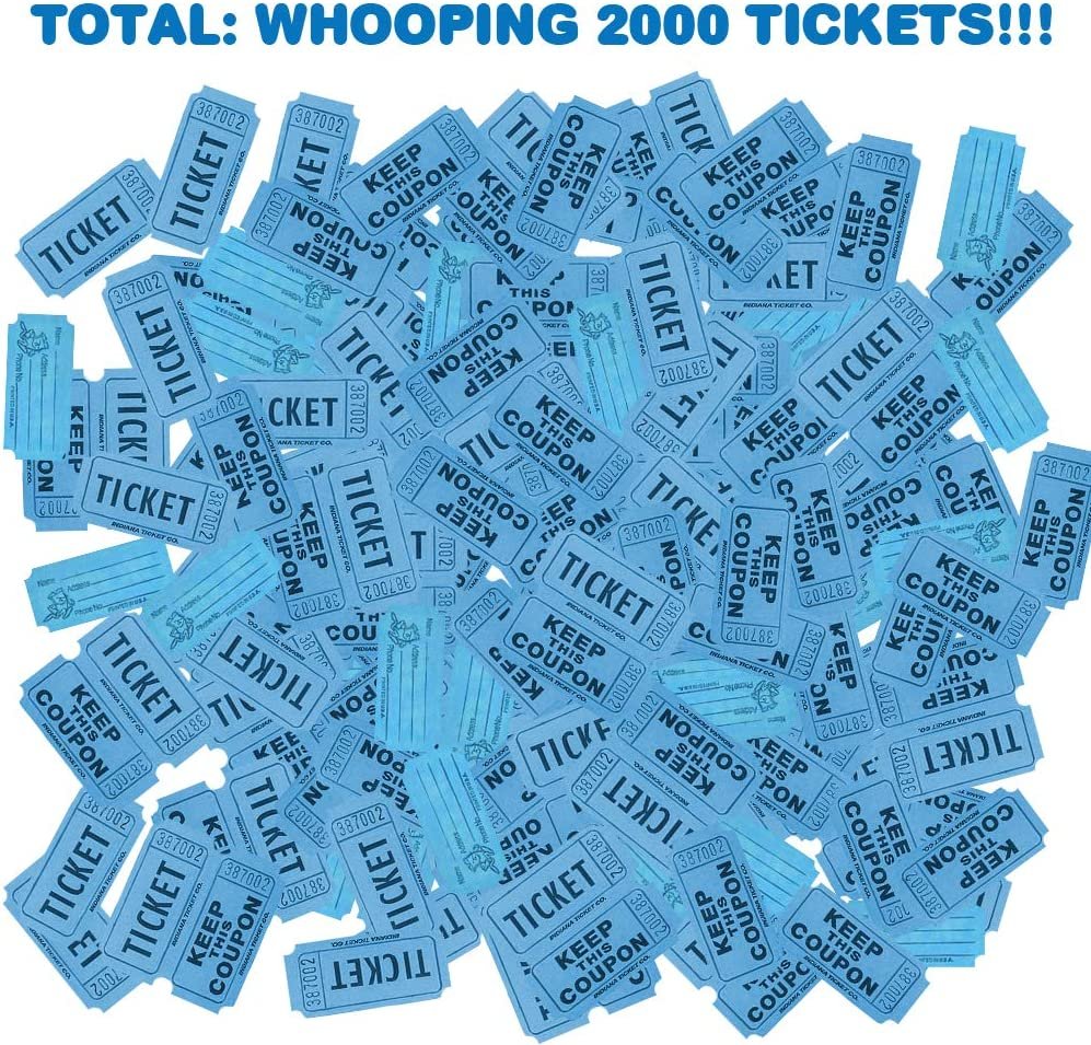 Double Carnival Tickets Roll with 2000 Tickets, Numbered Event Admission Tickets for Kids’ Fair, Fundraiser, Musical Festival, Movie Screening, High-Quality Card Stock Paper, Blue