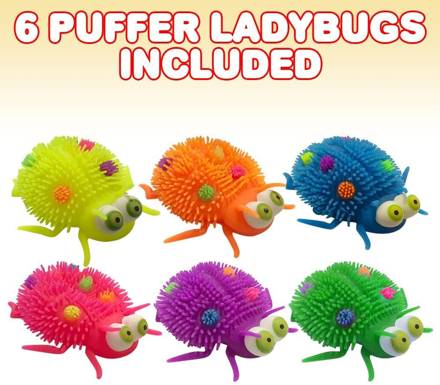 Puffer Ladybugs, Set of 6, Soft Squeeze Stress Relief Toys for Kids, Calming Sensory Balls for Autistic Children, Birthday Party Favors for Boys & Girls