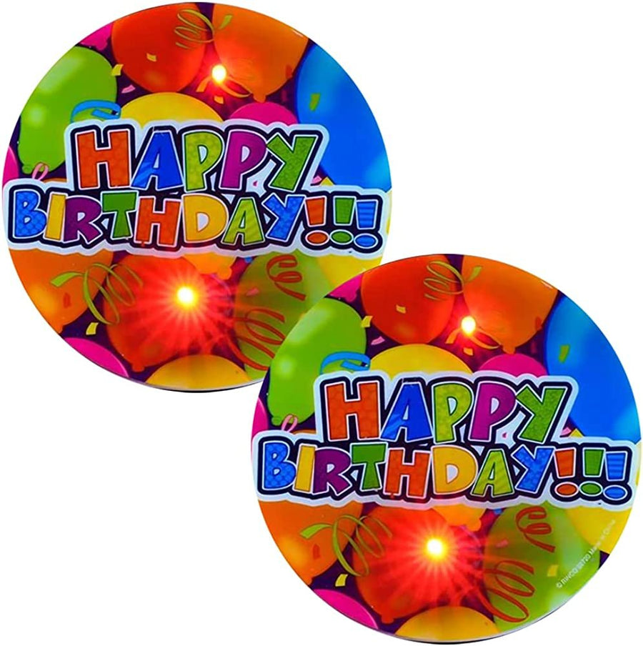 Light-Up Happy Birthday Button Pins, Set of 2, LED Birthday Shirt Pins with Red Flashing Lights, Birthday Party Essentials, Party Favors for Boys and Girls, Unique Goodie Bag Fillers