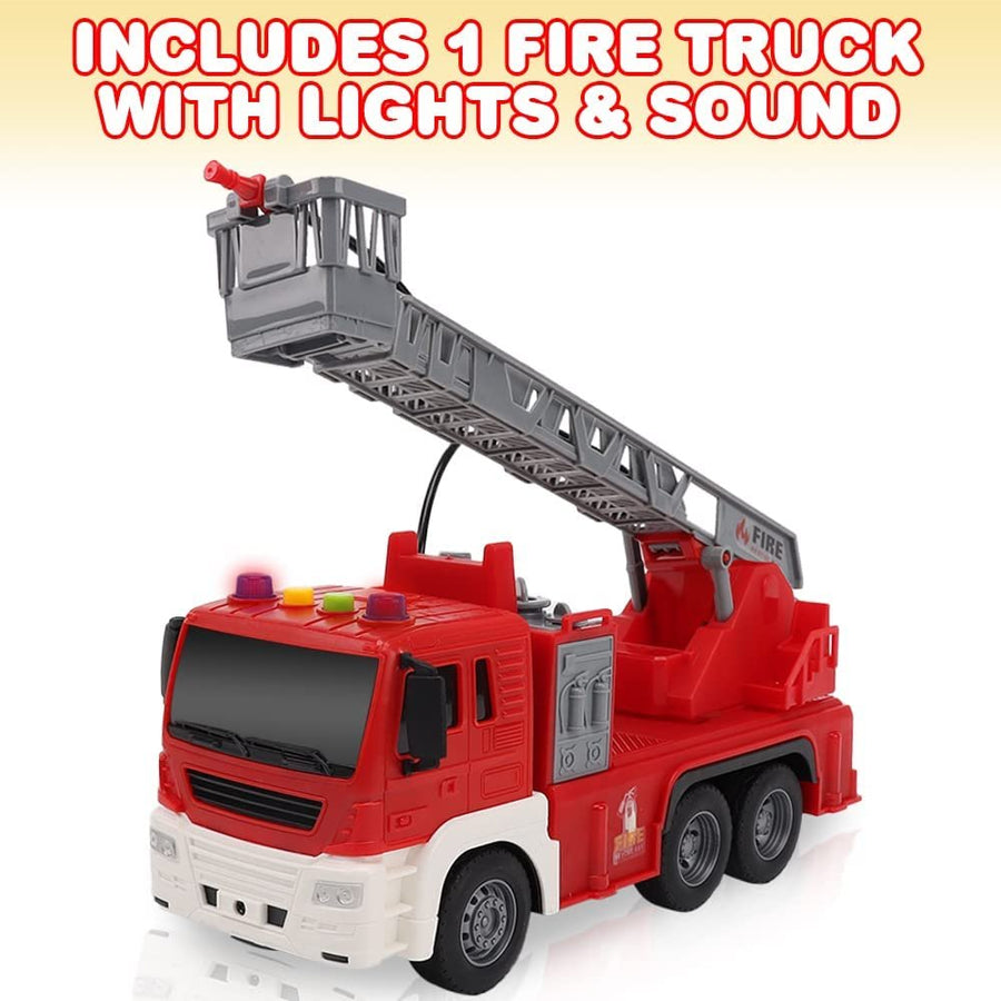 Light Up Ladder Fire Truck, Red Firetruck Toys for Kids with Lights, Sounds, Water-Spraying Hose, and Extendable Ladder, Light-Up Push and Go Firefighter Toys for Kids, Great Gift Idea