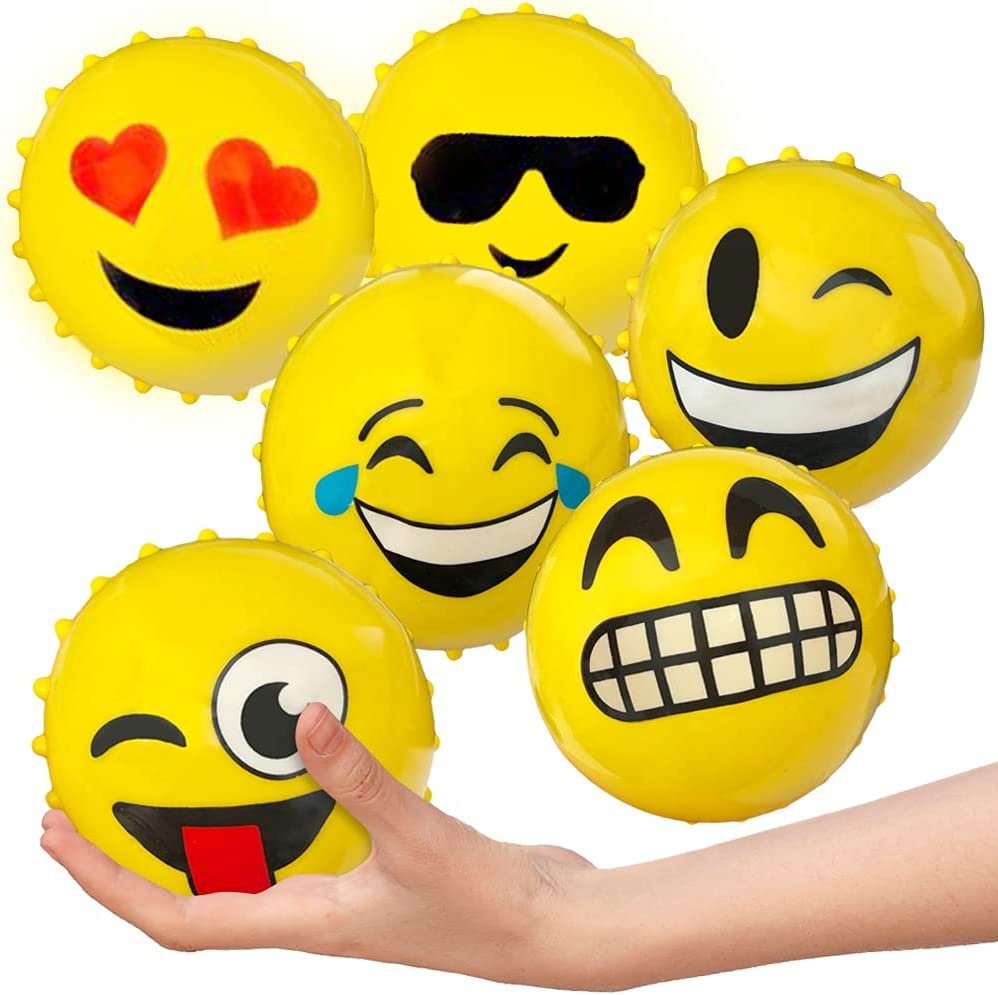 ArtCreativity Emoticon Knobby Balls, Set of 6, Fidget Sensory Toys for Kids, 4 Inch Spiky Sensory Balls in Assorted Designs, Birthday Party Favors, Treasure Box Prizes – Sold Deflated