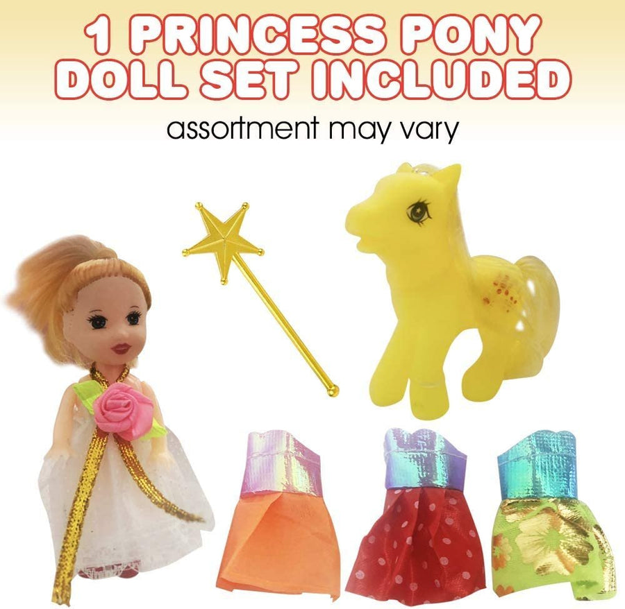 Princess Pony Doll Play Set for Girls, Cute Playset with Doll, Horse, 4 Dresses, and Magic Wand, Durable Princess Pretend Play Toys, Best Holiday and Birthday Gift for Girls