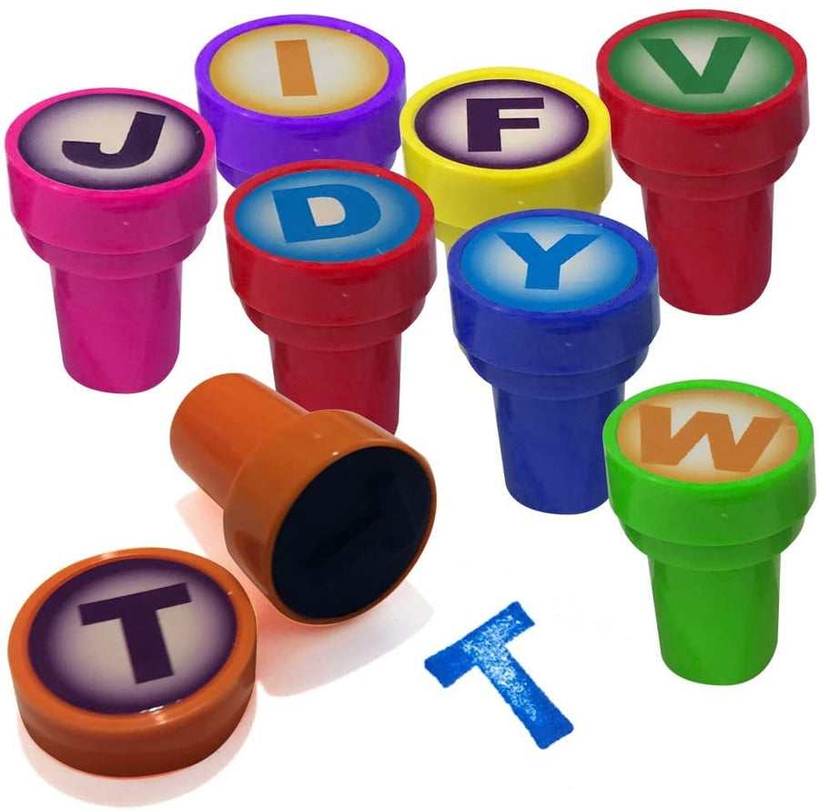 Alphabet Stampers for Kids, Set of 26, Self-Inking Stamps with Blue Ink, Alphabet Learning Toys with Brightly Colored Cases, Arts and Crafts Supplies for Boys and Girls, Great Gift Idea