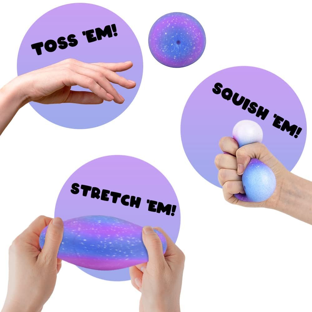 Stretchy Galaxy Stress Balls, Set of 4, Stress Relief Fidget Sensory Toys for Autistic Children, Anxiety, and ADHD, Outer Space Party Favors, Goodie Bag Fillers for Kids