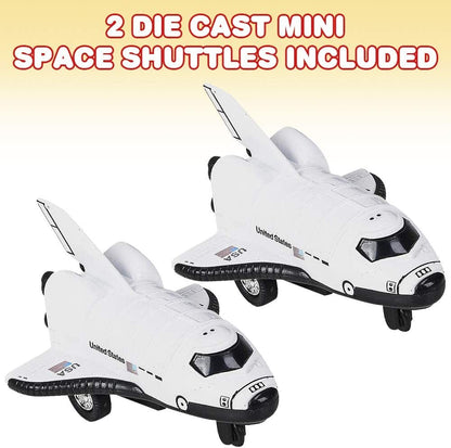 ArtCreativity Diecast Mini Space Shuttle with Pullback Mechanism, Set of 2, Diecast Metal NASA Space Toys for Boys, Astronaut Cake Decorations, Astronaut Space Theme Party Favors