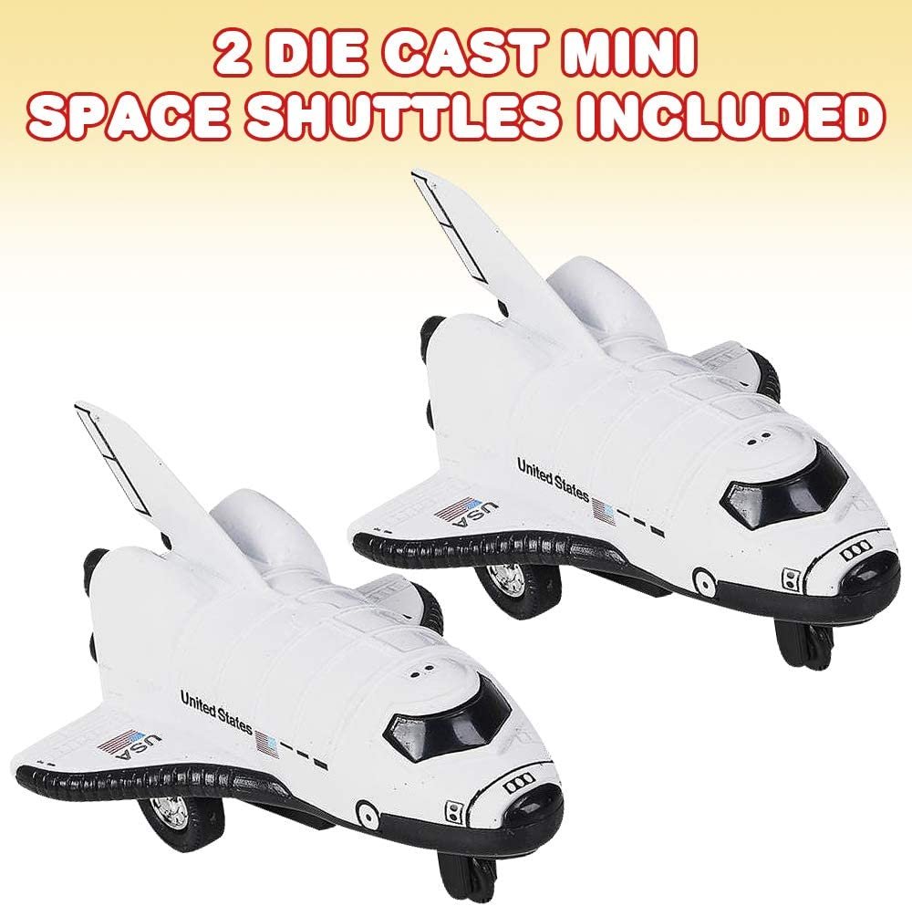 Diecast Mini Space Shuttle with Pullback Mechanism, Set of 2, Diecast Metal NASA Space Toys for Boys, Astronaut Cake Decorations, Astronaut Space Theme Party Favors