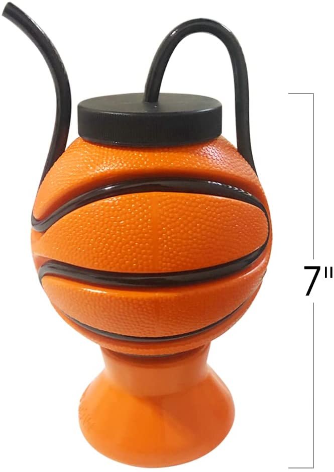Basketball Water Bottles with Straws, Set of 2, Basketball Sports Water Bottle for Kids with Wrap-Around Straws, Basketball Party Favors and Gifts, Unique Basketball Party Decorations