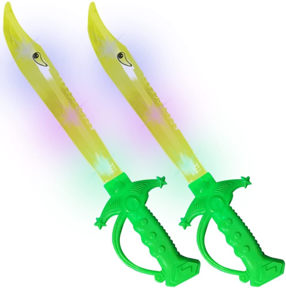 Light Up Yellow Shark Swords for Kids, Set of 2, 15" Toy Sword with Flashing LED Lights, Halloween Dress-Up Costume Accessories, Great Birthday Gift for Boys and Girls