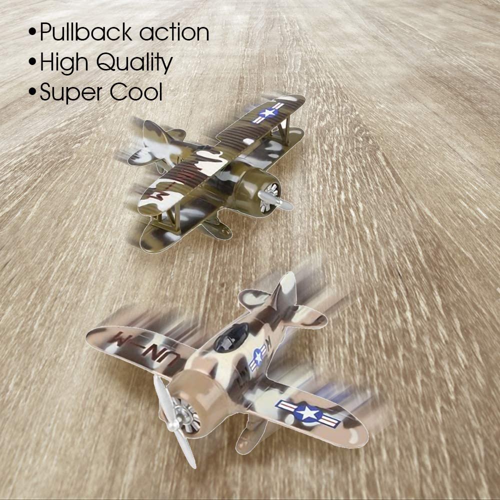 ArtCreativity Diecast Camo Planes with Pullback Mechanism, Set of 2, Metal Jet Plane Fighter Toys for Kids, Air Force Military Cake Decorations, Aviation Party Favors