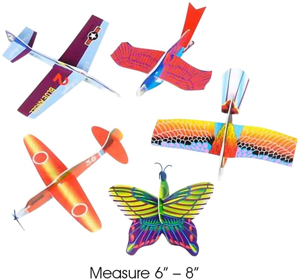 Foam Flying Glider Assortment for Kids, Set of 48, Lightweight Planes with Various Designs, Individually Packed Airplanes, Fun Birthday Party Favors, Goodie Bag Fillers for Boys & Girls