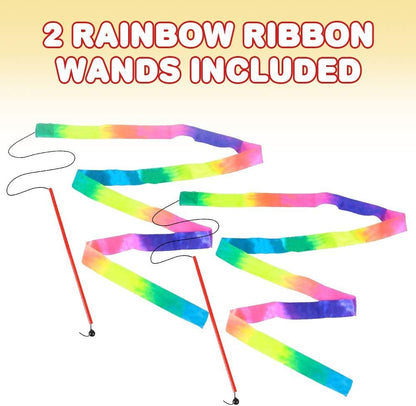 ArtCreativity Rainbow Dance Ribbon Streamers for Kids, Set of 2, Twirling Ribbons for Dancing, Marching Band, Exercise, Pretend Play, Gymnastics Party Favors, Dance Party Decorations