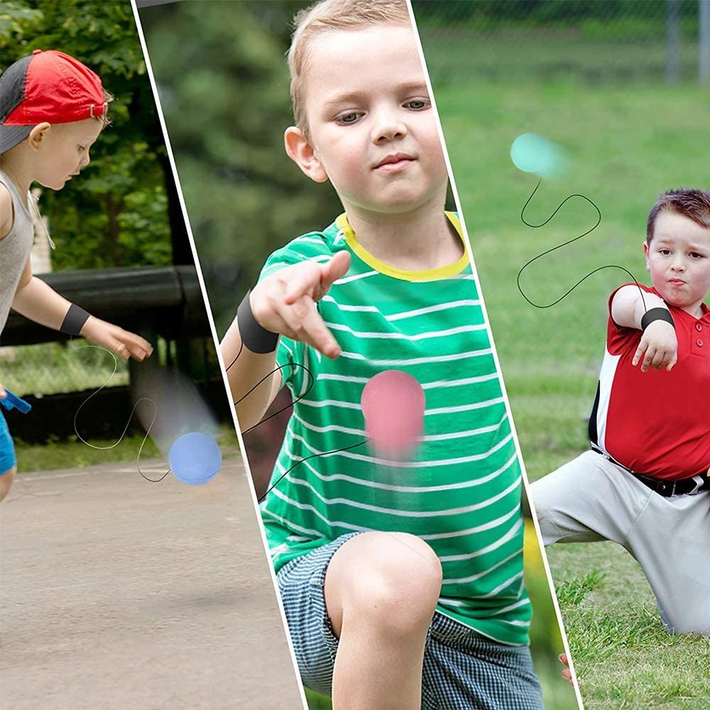ArtCreativity 2.25 Inch Return Balls, Set of 4, Durable Foam String Attached Rebound Balls, Assorted Colors, Sports Toy Balls for Kids, Party Favors, Gift Idea for Boys and Girls