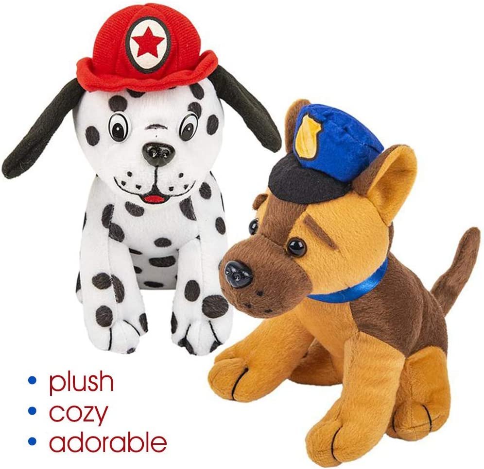 Plush Police Dog and Firefighter Dalmatian Stuffed Animal Set, Soft Plushie Toys for Boys and Girls, Fun Dog Party Decorations and Police Party Supplies, Best Plushy Gifts for Kids