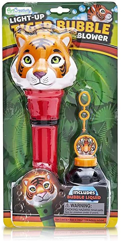 ArtCreativity Light Up Tiger Bubble Blower Wand, 12 Inch Illuminating Bubble Blower with Thrilling LED Effects for Kids, Batteries and Bubble Fluid Included, Great Gift Idea, Party Favor