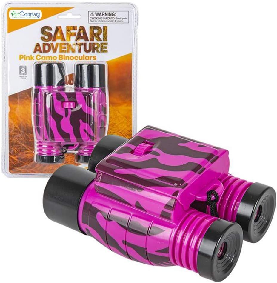 Pink Zebra Print Binoculars for Kids, Fully Functional Kids’ Toy Binoculars with Adjustable Focus and Neck Strap, Binoculars for Bird Watching and Camping, Great Gift Idea