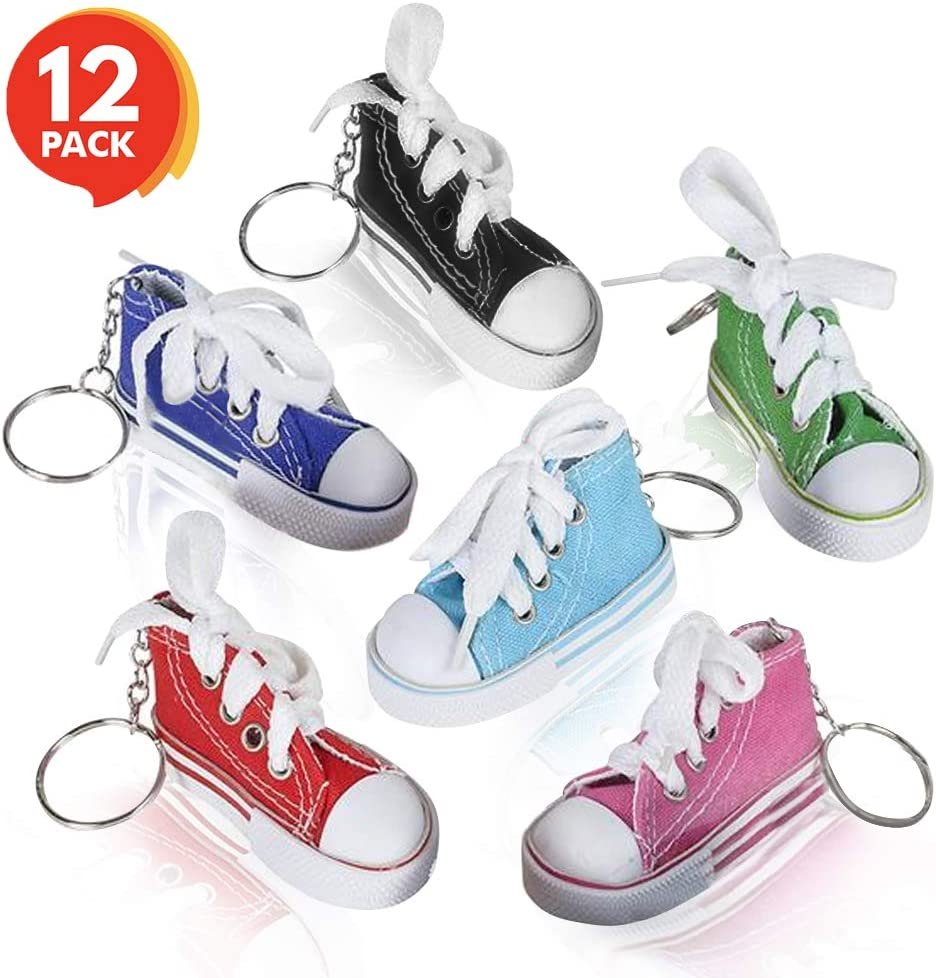 Mini Canvas Sneaker Keychains for Kids and Adults - Set of 12 - 3" Tennis Shoe Key Chains - Cool Birthday Party Favors, Goody Bag Fillers, Prize for Boys and Girls, Fundraising Item